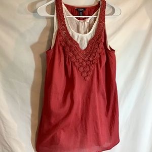 Chaps cotton crochet yoke coral sleeveless top M